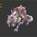 Fantasy Game Movie Character Rider on White Horned Wolf Mount with Armor and Fangs