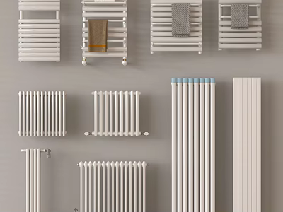 White Radiators With Various Designs And Towel Rails For Home Heating 3d model