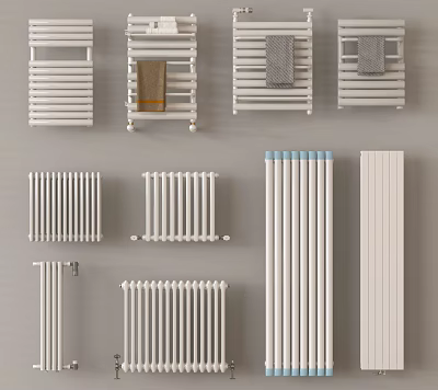 White Radiators With Various Designs And Towel Rails For Home Heating 3d model