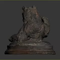 Handcrafted Bronze Bear Sculpture Lying On Wooden Base Decorative Piece