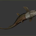 Fantasy Armored Fish Creature 3D Render With Open Mouth And Textured Orange Gray Body