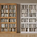 Wooden and White Bookcases Filled with Various Books in Modern Room