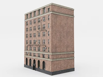 Classic Red Brick Multi Story Building Exterior With Arched Doorways And Windows 3d model