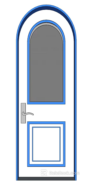 Simple Swing Door Design With Blue Frame And Metal Handle For Home Interior 3d model