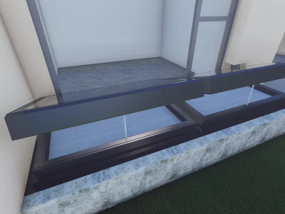 Detached Villa Terrace Featuring Glass Railing Stone Floor And Green Grass 3d model