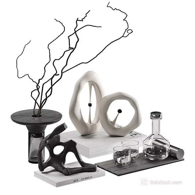 Modern Decorative Ornaments Set with Abstract Ceramic and Metal Sculptures for Home Tabletop 3d model 