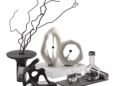 Modern Decorative Ornaments Set with Abstract Ceramic and Metal Sculptures for Home Tabletop 3d model