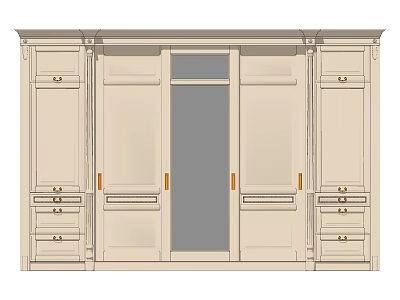 Classic Beige Wardrobe Design With Multi door Storage Drawers And Glass Panel 3d model