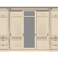 Classic Beige Wardrobe Design With Multi door Storage Drawers And Glass Panel