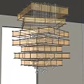 Modern Abstract Pendant Light With Multi Tiered Golden Frame And Glass Elements 3d model