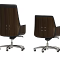 Ergonomic Black Leather Office Chairs With Wooden Armrests And Metal Swivel Base