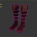 Stylish Red Leather Long Boots With Brown Cuffs And Yellow Straps Design
