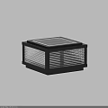Outdoor Solar Light Square Design With Black Frame And Striped Translucent Shade Emitting Warm Glow