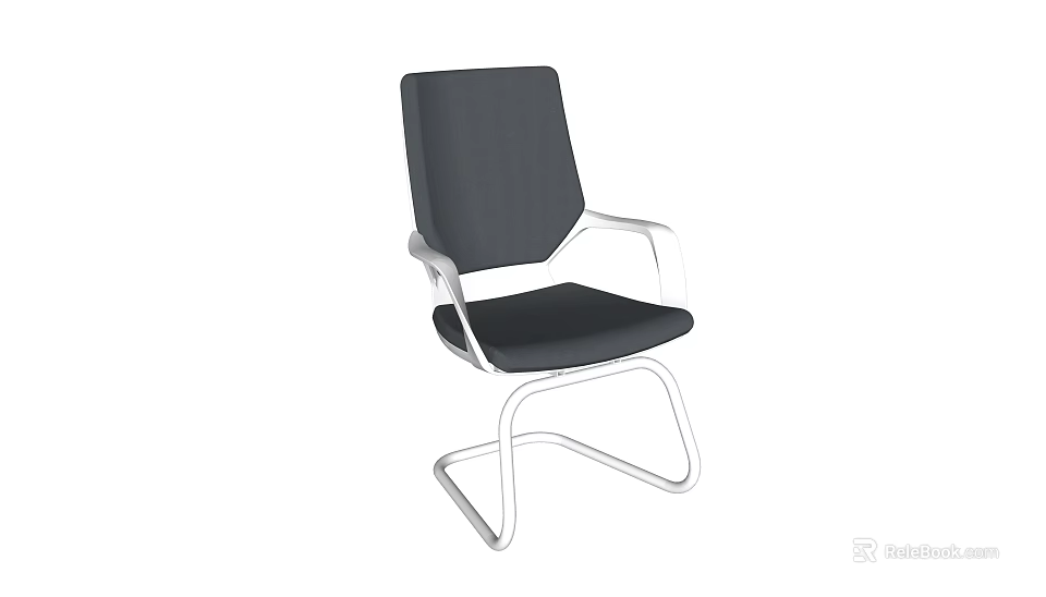 Modern Black Office Chair With Sleek Metal Frame And Comfortable Padded Backrest 3d model 