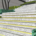 Outdoor Stone Stairs With Yellow LED Strip Lights And Lush Green Bushes