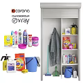 Household Cleaning Supplies Storage Set With Detergent Bottles Bucket Mop And Cabinet Organizer