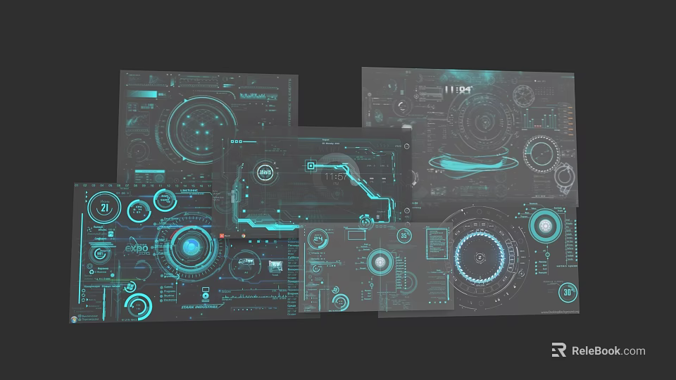 Futuristic Computer Interface Design With Digital Dashboard And Control Panels 3d model 