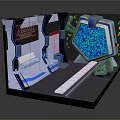Futuristic Sci Fi Interior With Glowing Blue Panel Control Console And Neon Lights 3d model