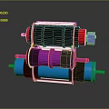 Mechanical Roller Assembly With Black Red Purple Blue Rollers And White Frame 3d model