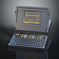 Vintage Portable Computer Classic Design Featuring Screen Displaying Yellow Text And Black Key Keyboard 3d model