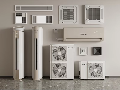 Different Types of Air Conditioners and Fans Including Wall Mounted Standing and Window Units 3d model
