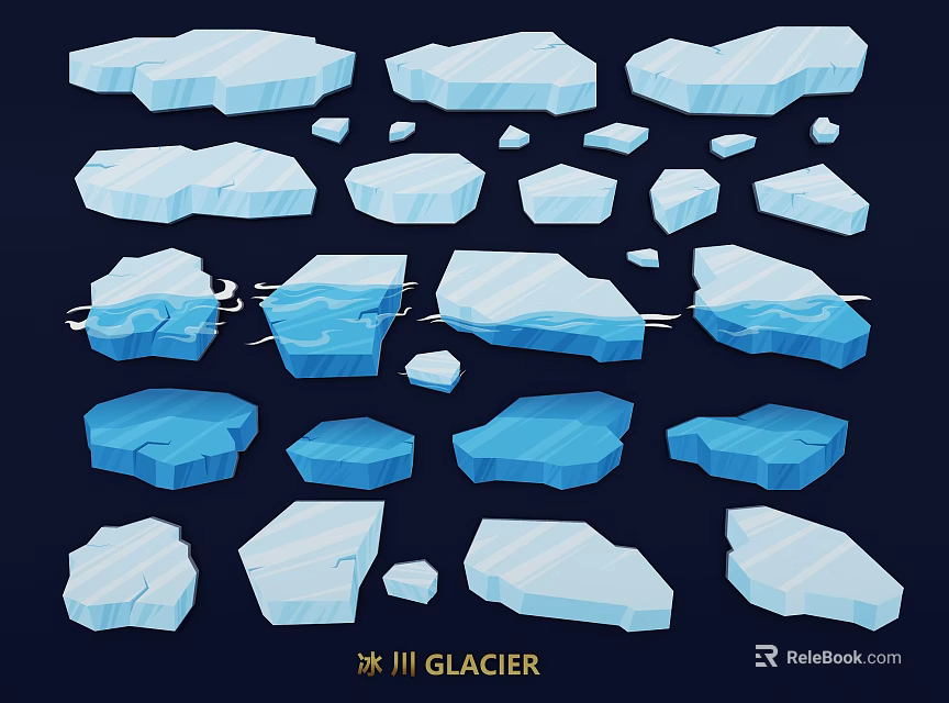 Modern Glacier Themed Wall Decor With Blue White Ice Shapes And 3D Design 3d model 