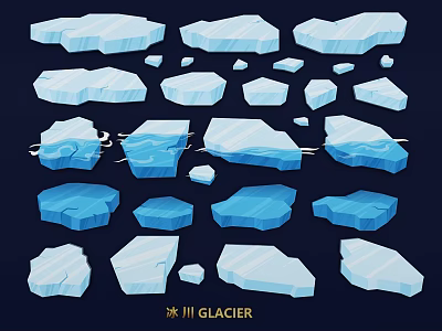 Modern Glacier Themed Wall Decor With Blue White Ice Shapes And 3D Design 3d model