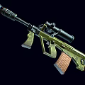 Green Tactical Assault Rifle With Brown Wooden Stock Scope And Suppressor