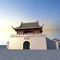 Traditional Chinese Ancient City Gate Tower With Stone Archway And Open Square Area