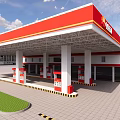 Sinopec Gas Station With Red And White Canopy Building Fuel Dispensers And Green Lawn