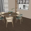 Log round dining table and chair combination 3d model