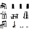 Various Gym Fitness Equipment Including Barbell Racks Dumbbells Weight Plates And Bench Press