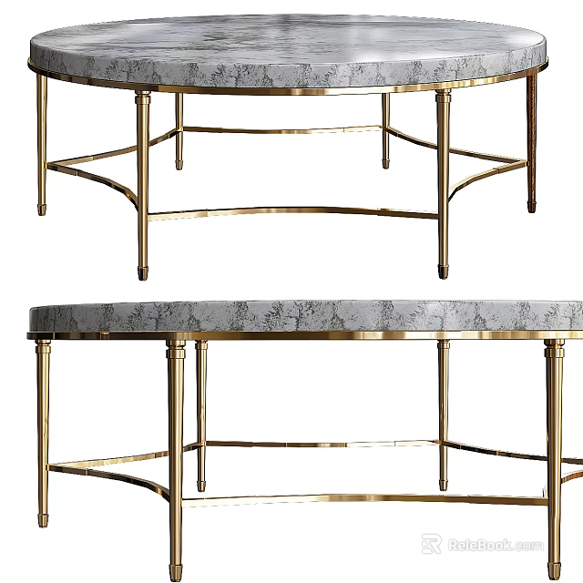 Elegant Modern Coffee Table with Round Gray Tabletop and Gold Metal Frame 3d model 