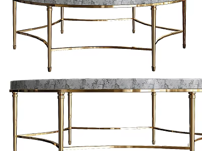 Elegant Modern Coffee Table with Round Gray Tabletop and Gold Metal Frame 3d model