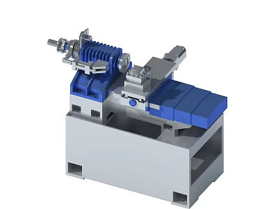 Industrial Equipment with Precision Metal Structure and Blue Workbench Mechanical Parts 3d model