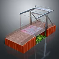 Pedestrian Bridge Structure Featuring Metal Frame Brown Deck Orange Base And Green Vegetation