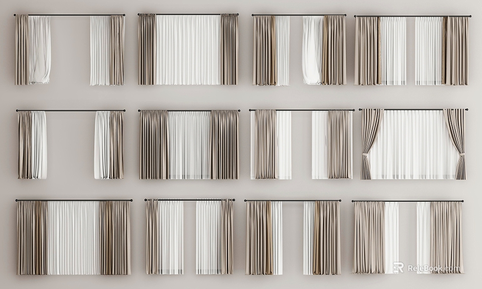 Various Style Neutral Color Curtains With Linen And Sheer Fabric For Home Interior 3d model 