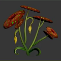 Vibrant Cartoon Scene With Red Flowers Green Curved Stems And Yellow Stamens