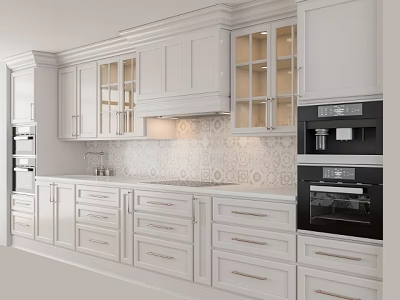 Classic White Kitchen Cabinets With Appliances And Tile Backsplash 3d model