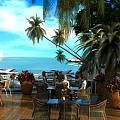 Seaside Garden Landscape Outdoor Seating Area With Palm Trees Flower Pots And Ocean View