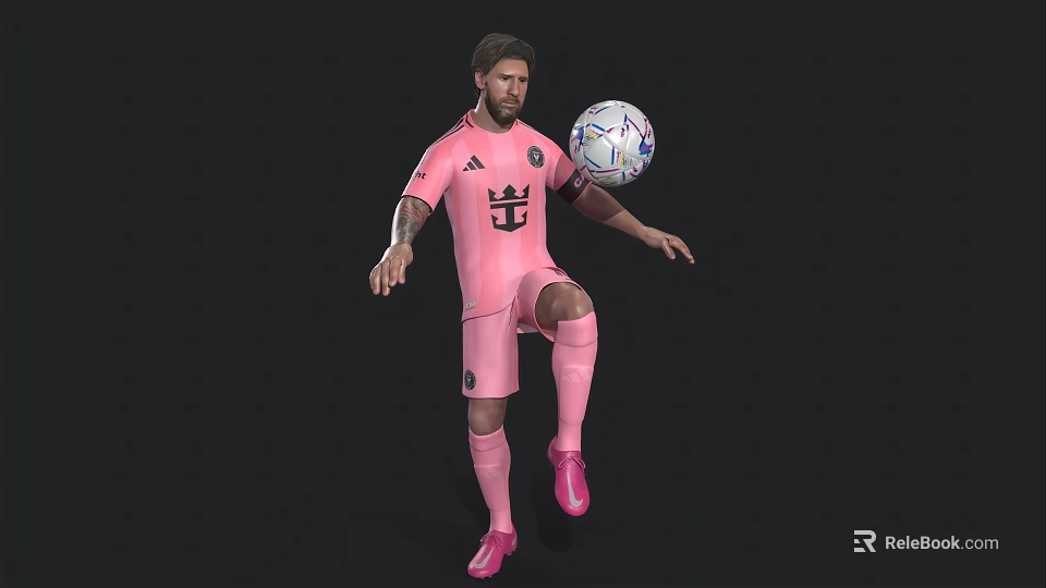 Man In Pink Soccer Jersey Juggling Soccer Ball On Dark Background 3d model 
