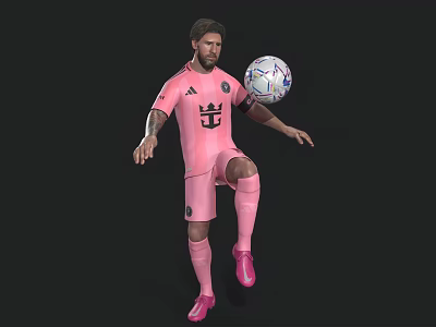 Man In Pink Soccer Jersey Juggling Soccer Ball On Dark Background 3d model