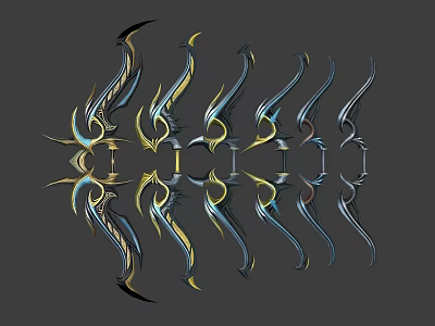 Symmetric Abstract Decorative Patterns With Blue And Yellow Curved Elements 3d model