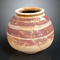 Vintage Striped Ceramic Jar With Reddish Brown And Beige Patterns And Surface Cracks 3d model