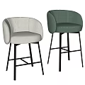 Modern Upholstered Bar Stools With Light Beige And Dark Gray Seats And Black Metal Legs
