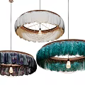 Feather Decorated Circular Chandeliers With Modern Frame For Home Interior Design 3d model
