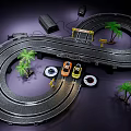 Toy Race Track Play Set With Miniature Cars Palm Trees Tires And Control Console