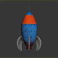 Vibrant Red And Blue Rocket Model With Silver Fins On Reflective Dark Background