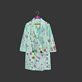 White Robe With Colorful Floral And Cartoon Patterns Hanging On Hanger