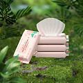 Natural Cleansing Wipes With Soft Tissue Fresh Green Background And Stacked Packaging